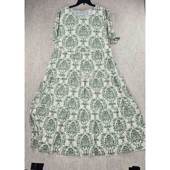 Womens 2XL Green & White Floral Maxi Dress  Cotton & Rayon Blend - Picture 1 of 7